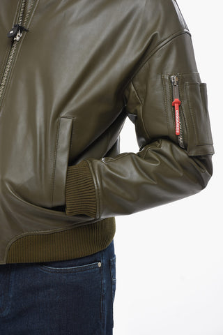 Leather Bomber with Front Zip