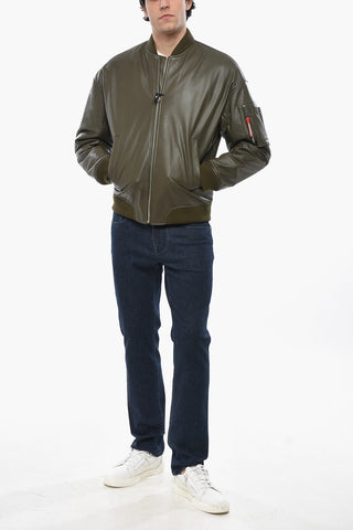 Leather Bomber with Front Zip