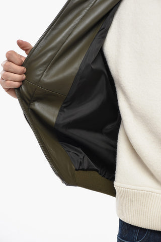 Leather Bomber with Front Zip