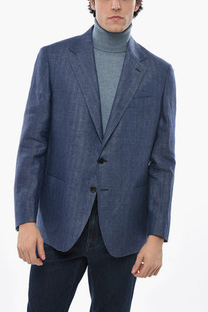 2-Button Linen Jacket with Two Vents and Classic Lapel
