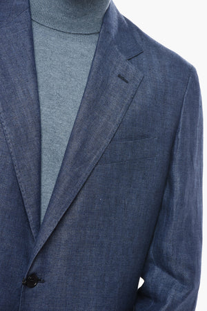 2-Button Linen Jacket with Two Vents and Classic Lapel