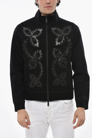 Mock-Neck Sweatshirt with Embroidery and Front Zip