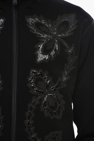 Mock-Neck Sweatshirt with Embroidery and Front Zip