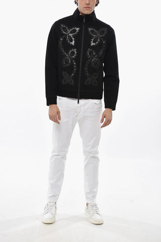Mock-Neck Sweatshirt with Embroidery and Front Zip