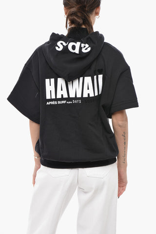 Felpa Hoodie a Maniche Corte LINDA con Stampa Floccata