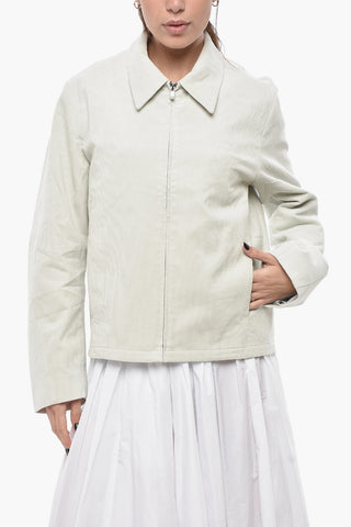 Ribbed Velour Overshirt with Front Zip