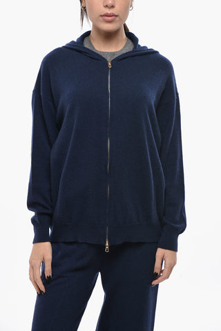 Maglia Hoodie in Cashmere con Zip Frontale