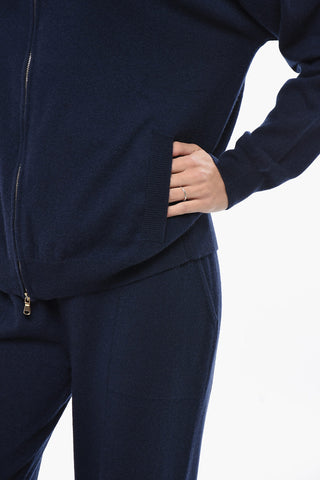 Maglia Hoodie in Cashmere con Zip Frontale