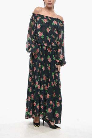 Langes Chiffonkleid mit Blumenmuster
