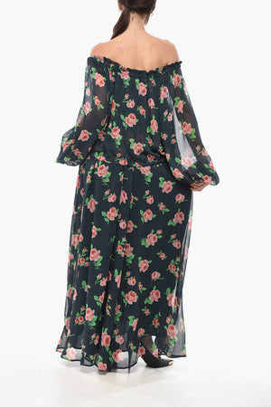 Langes Chiffonkleid mit Blumenmuster