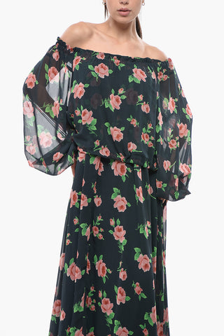 Langes Chiffonkleid mit Blumenmuster