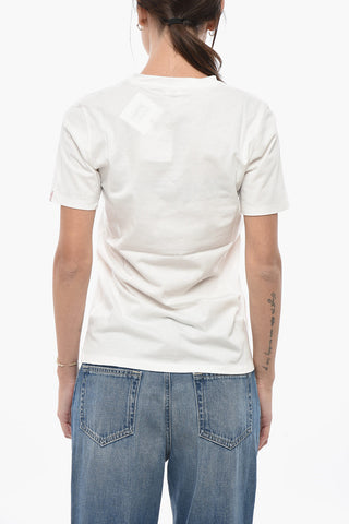 면혼방 V넥 티셔츠 로고 프린트