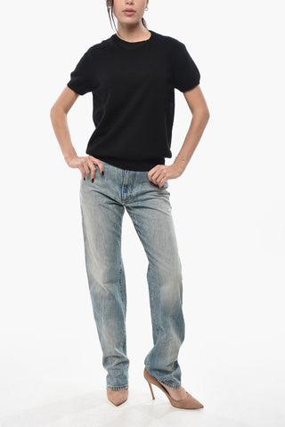 Maglia Girocollo a Maniche Corte in Cashmere