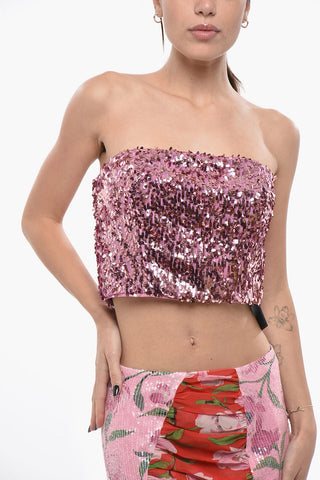 Cropped Bandeau-Top mit Pailletten