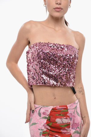 Cropped Bandeau-Top mit Pailletten