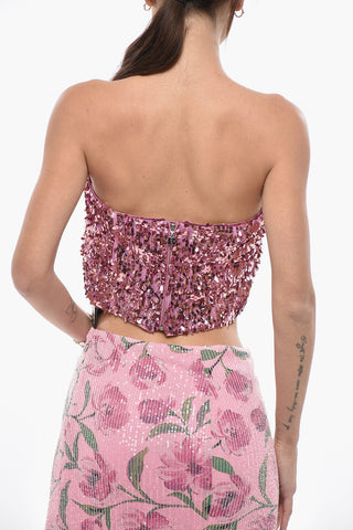 Cropped Bandeau-Top mit Pailletten