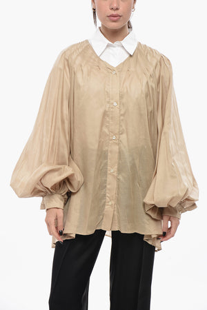 Mixed Cotton Shirt BIRO With Balloon Sleeves