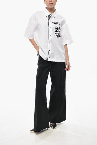 Cotton-Blend Blouse with Paisley Details and Drawstring