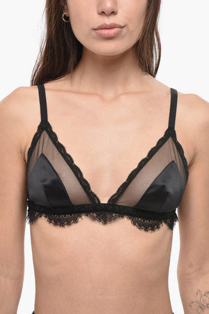 Satin Triangle Bra With Mesh Inserts