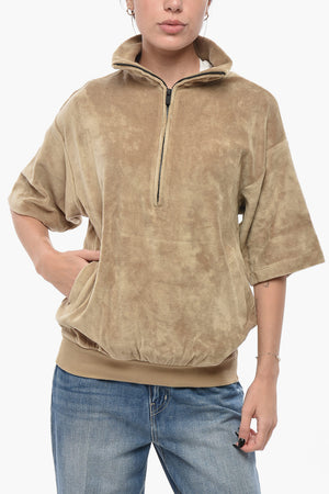 Half-Zip-Sweatshirt aus Chenille mit kurzen Ärmeln