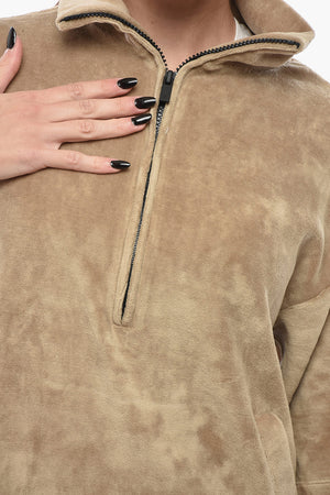 Half-Zip-Sweatshirt aus Chenille mit kurzen Ärmeln