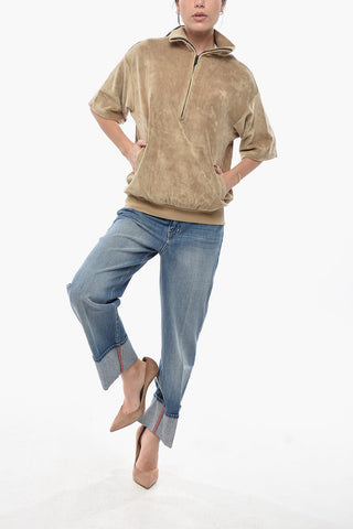 Chenille Half-Zip Short-Sleeve Sweatshirt