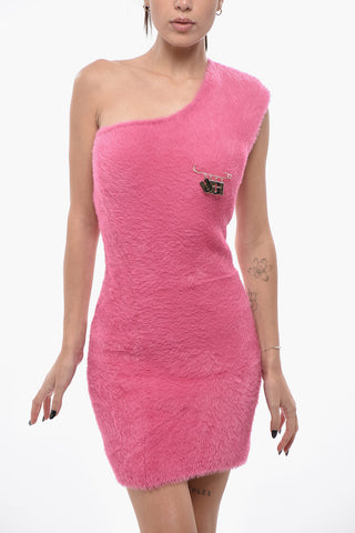One-Shoulder Knit Dress with Logo Charm