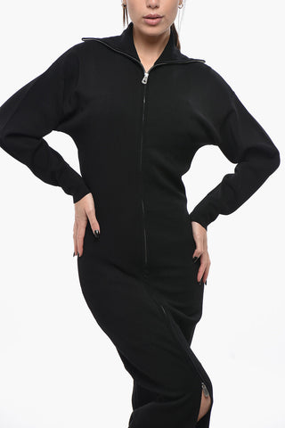 Knit Sheath Dress with Front Full-Zip