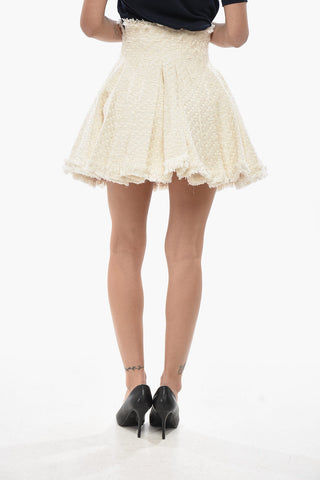 Pleated Tweed Skirt with Side Zip