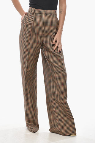 Checked Wool Palazzo Trousers