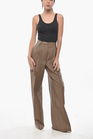Checked Wool Palazzo Trousers