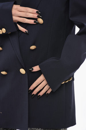 Blazer Doppiopetto in Lana Vergine con Tasche ad Aletta