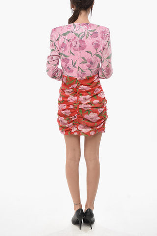 Drapiertes Kleid mit Blumenmuster und Pailletten