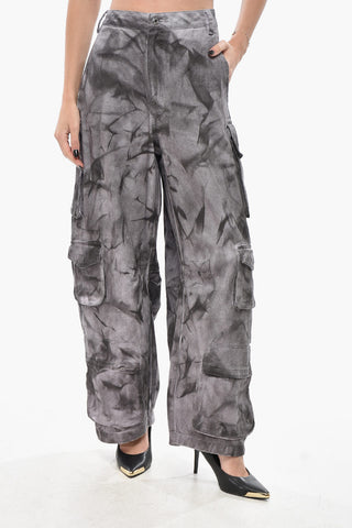 Tie-Dye Cotton Cargo Trousers with Side Stripes