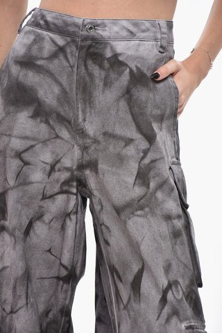 Tie-Dye Cotton Cargo Trousers with Side Stripes