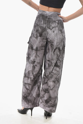 Tie-Dye Cotton Cargo Trousers with Side Stripes