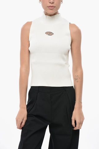 Ärmelloses Top mit Stehkragen und Cut-out-Logo