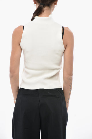 Ärmelloses Top mit Stehkragen und Cut-out-Logo