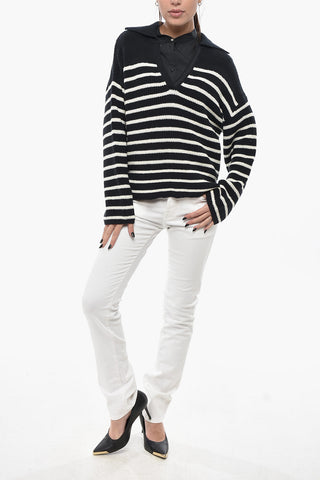 Awning-Striped Cotton-Blend Polo-Collar Top