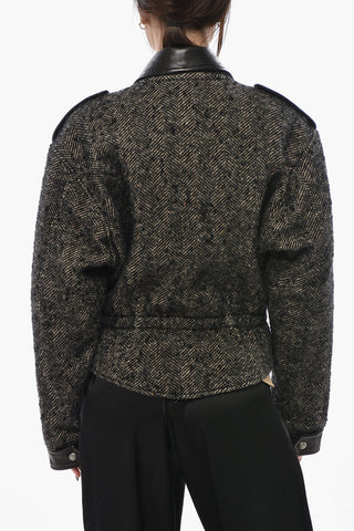 Cappotto Biker in Tweed con Dettagli in Pelle