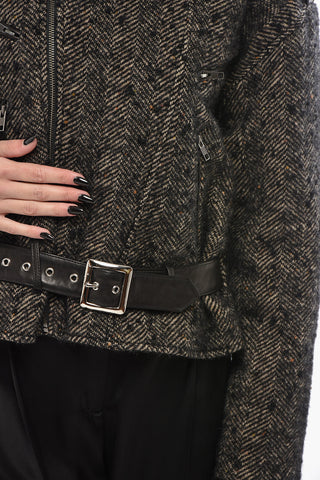 Cappotto Biker in Tweed con Dettagli in Pelle