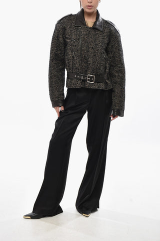 Cappotto Biker in Tweed con Dettagli in Pelle