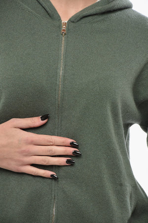 Maglia Hoodie in Cashmere con Zip Frontale