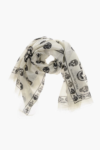 Silk-Blend Foulard SKULL with Fringed Edges