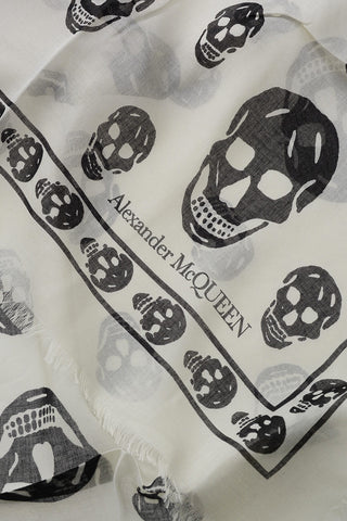Silk-Blend Foulard SKULL with Fringed Edges