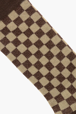 Cotton Socks with Lurex Checkerboard Pattern
