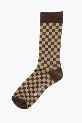 Cotton Socks with Lurex Checkerboard Pattern