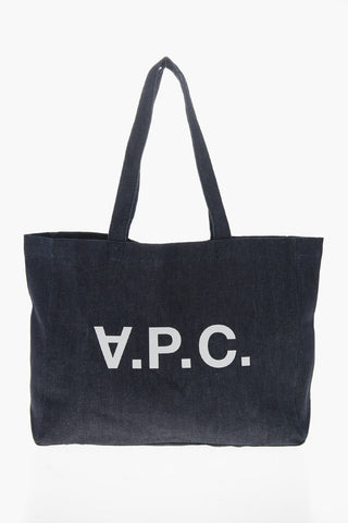 Denim Tote Bag with Printed Logo