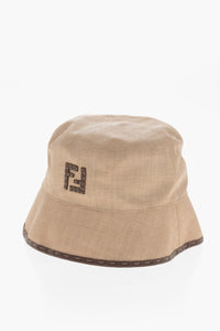 Cappello Bucket Effetto Rafia con Dettagli in Pelle