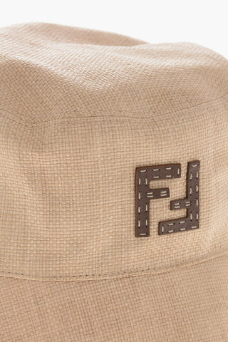 Raffia-Effect Bucket Hat with Leather Details